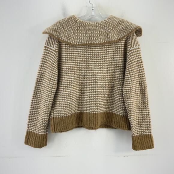 Banana Republic Tan & White Striped Wide Collar Pullover Sweater Women’s S Poly - Picture 2 of 4